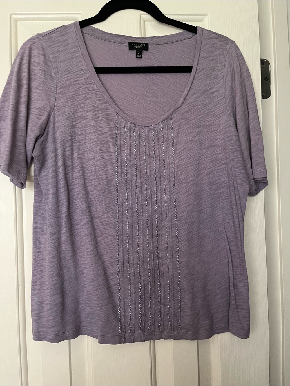 Talbots Lavender Short-Sleeve Beaded Top